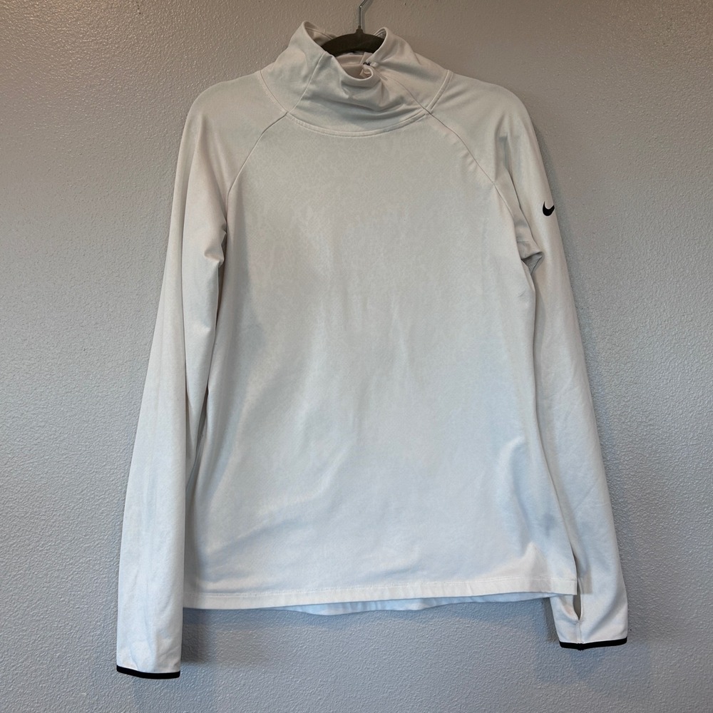 Nike Pro Dri-FIT Womens XL White Quarter Zip Pullover Thumbholes Zip Collar